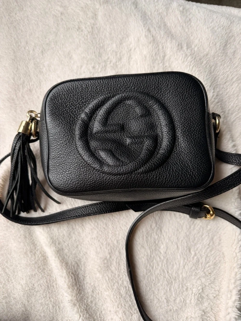 Gucci Black Pebbled Leather Disco Crossbody with Tassel - Picture 16 of 16